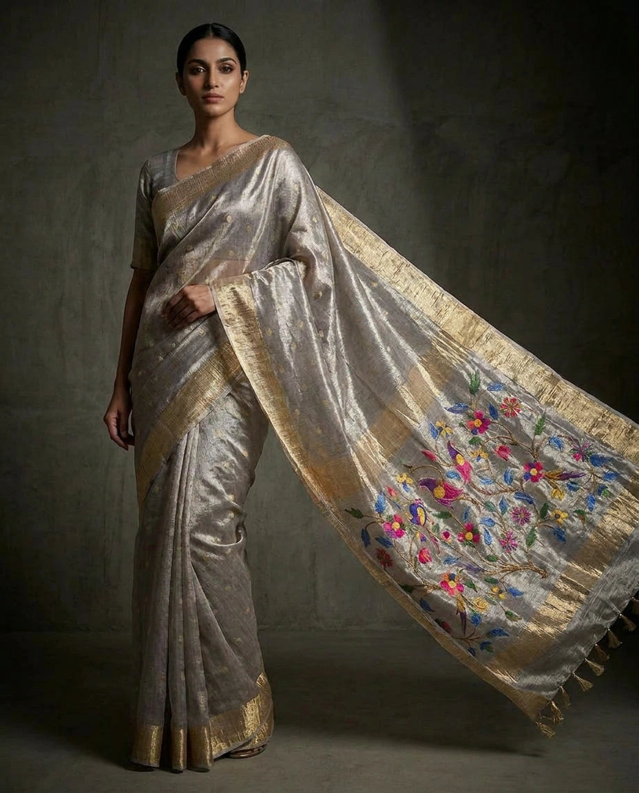 Tissue Saree with Gota Patti Embellished Border for Women - Rangoli India