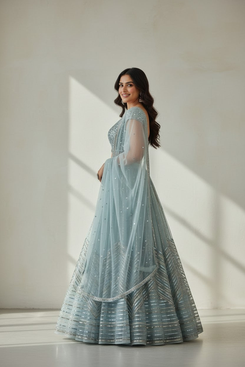 Designer Embroidered Net Lehenga Choli Set - View 2 | Rangoli