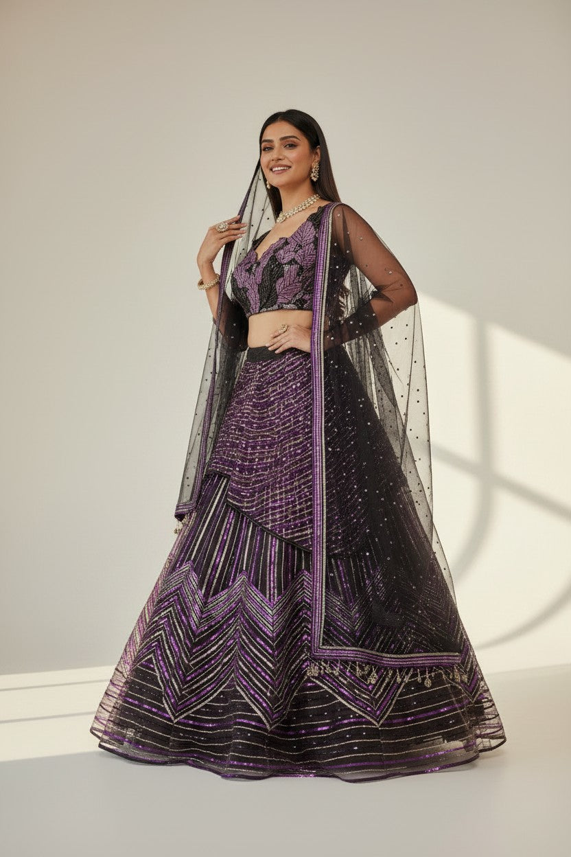 Designer Embroidered Net Lehenga Choli Set - View 6 | Rangoli