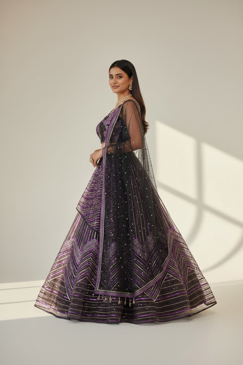 Designer Embroidered Net Lehenga Choli Set - View 7 | Rangoli