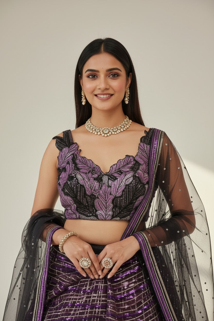 Designer Embroidered Net Lehenga Choli Set - View 8 | Rangoli