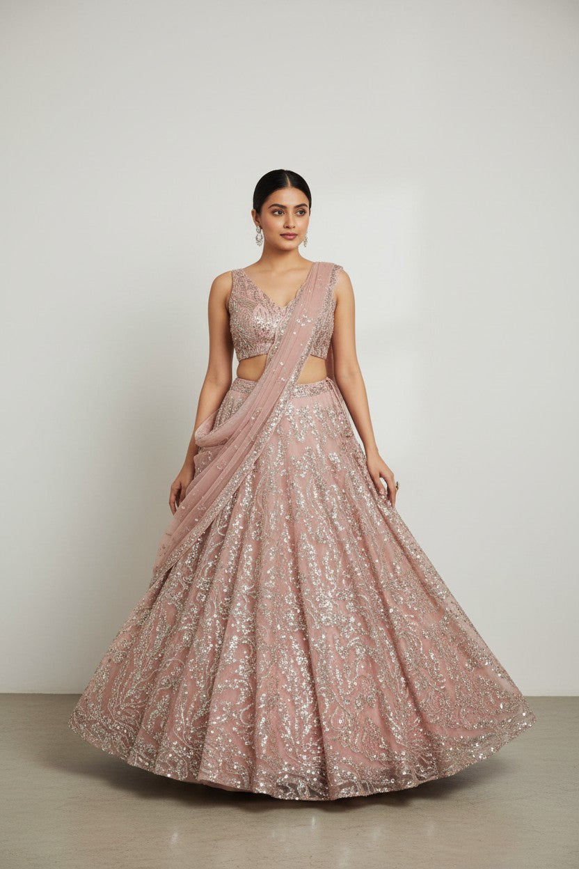 Designer Embroidered Net Lehenga Choli Set | Rangoli