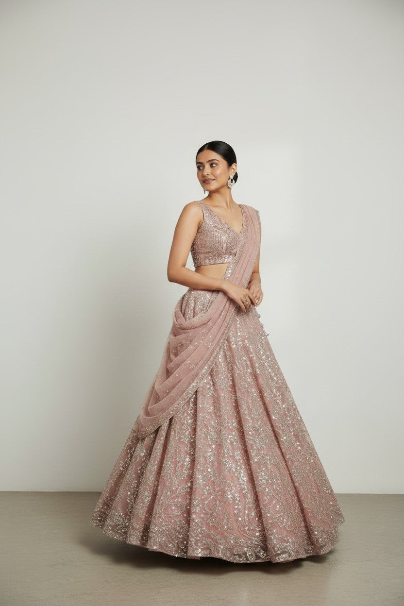 Designer Embroidered Net Lehenga Choli Set - View 2 | Rangoli