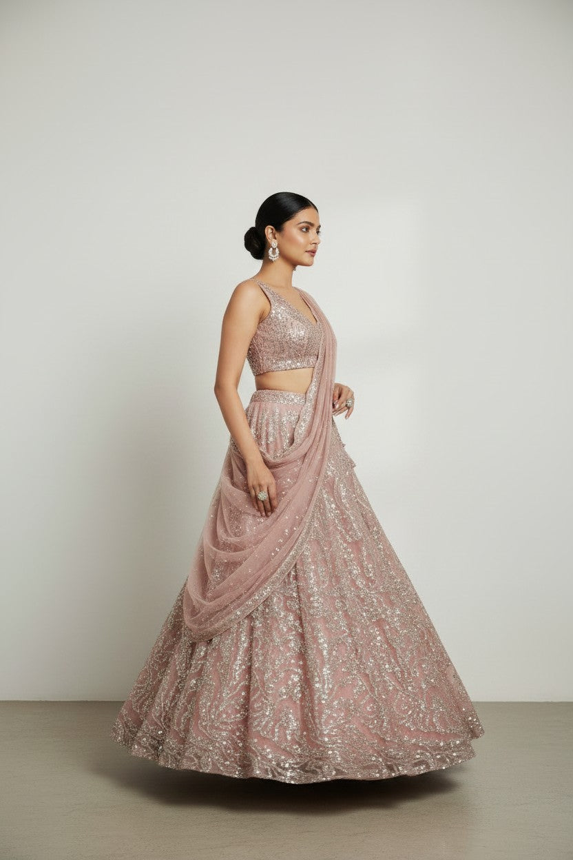 Designer Embroidered Net Lehenga Choli Set - View 3 | Rangoli