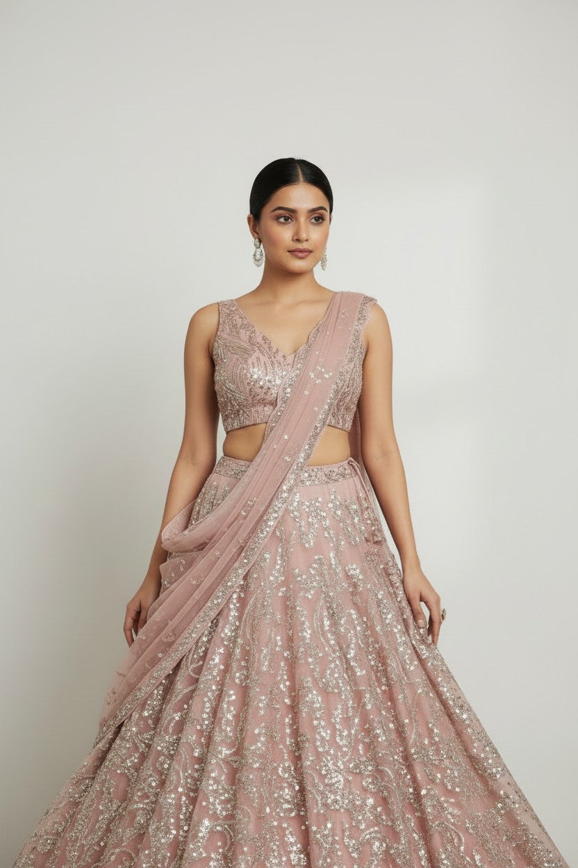 Designer Embroidered Net Lehenga Choli Set - View 4 | Rangoli