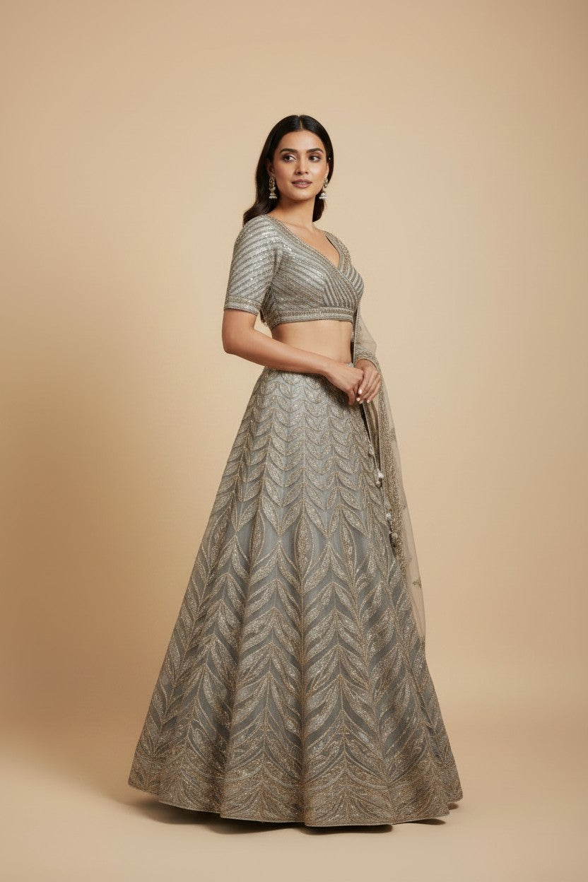 Designer Organza Lehenga Choli Set - View 2 | Rangoli