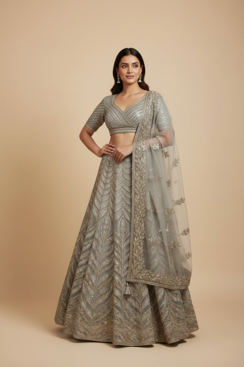 Designer Organza Lehenga Choli Set - View 3 | Rangoli