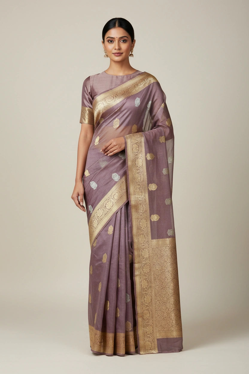 Heritage Zari Tissue Banarasi Saree - silk; synthetic Indian ethnic wear by Rangoli