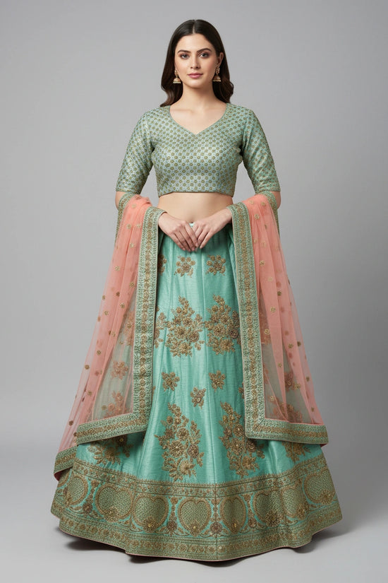 Artisan Raw Silk Lehenga Choli Set | Rangoli