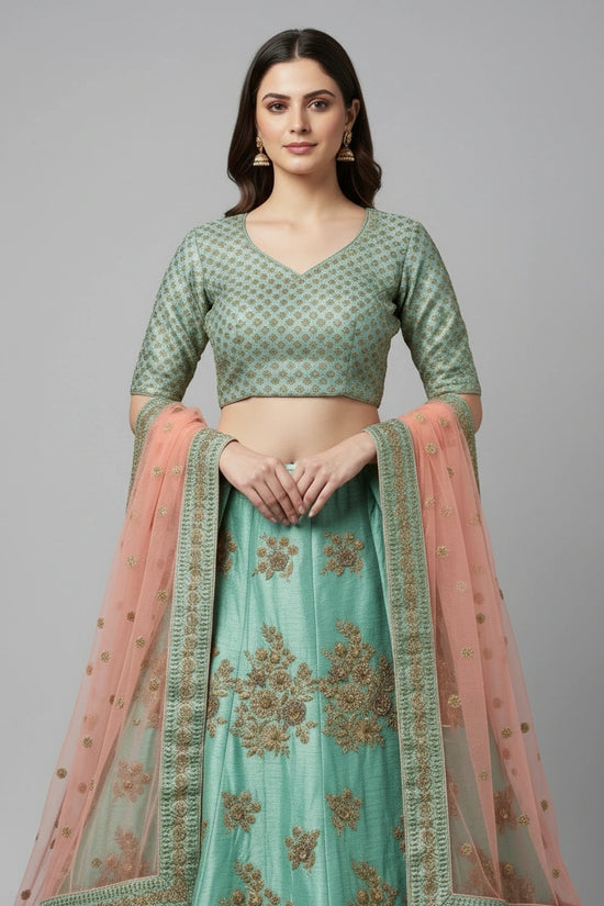 Artisan Raw Silk Lehenga Choli Set - View 2 | Rangoli
