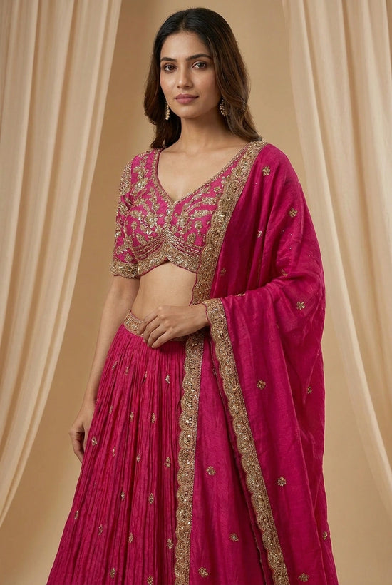 Rani Fuchsia Pink Silk Embroidered Lehenga Set - Rangoli India