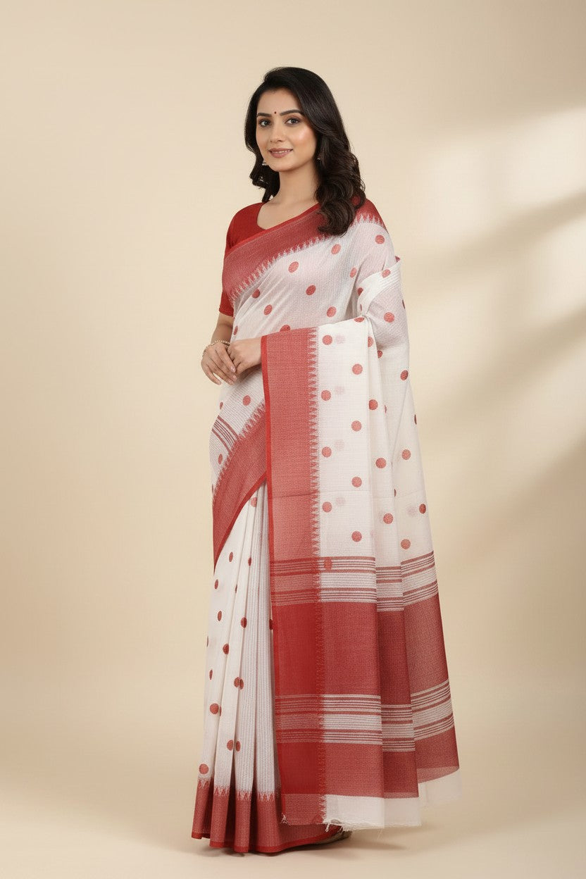 Handcrafted Pure Cotton Chapa Weave Handloom Saree - View 2 | Rangoli