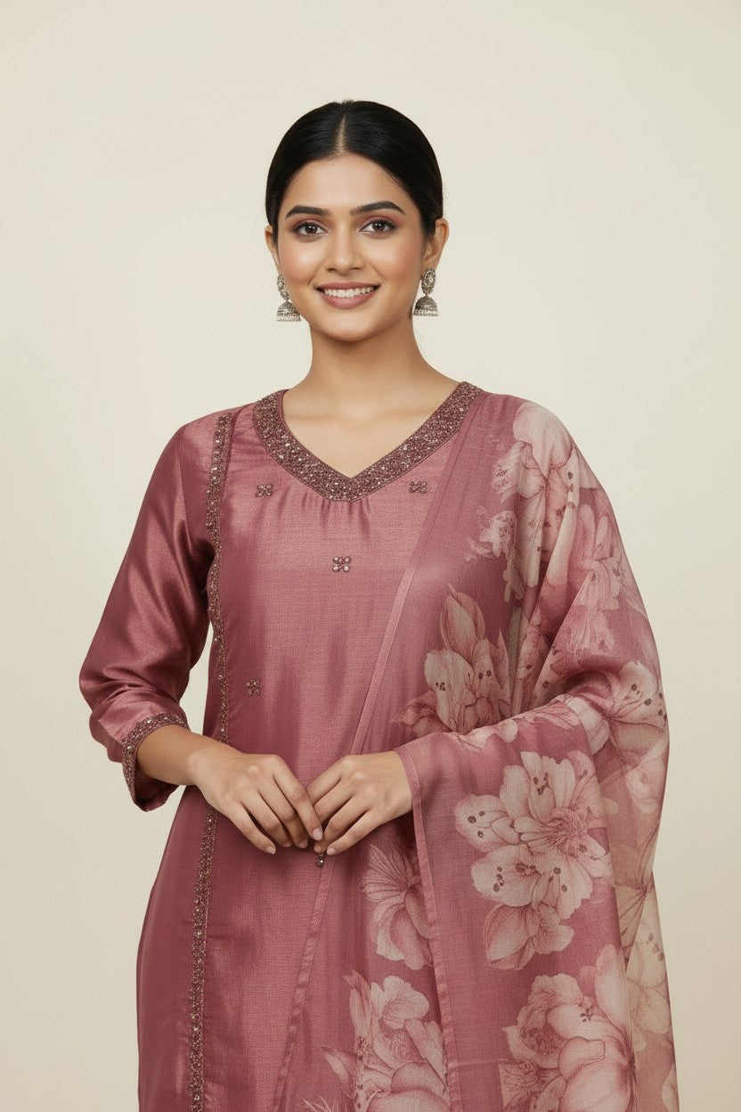 Contemporary Fandy Tissue Straight Cut Salwar Suit - Mehandi | Rangoli