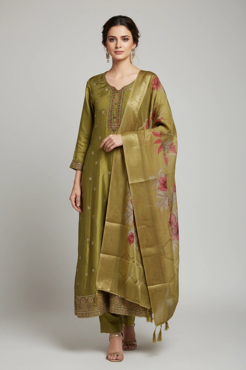 Graceful Raw Silk Anarkali Suit - Rangoli Sarees