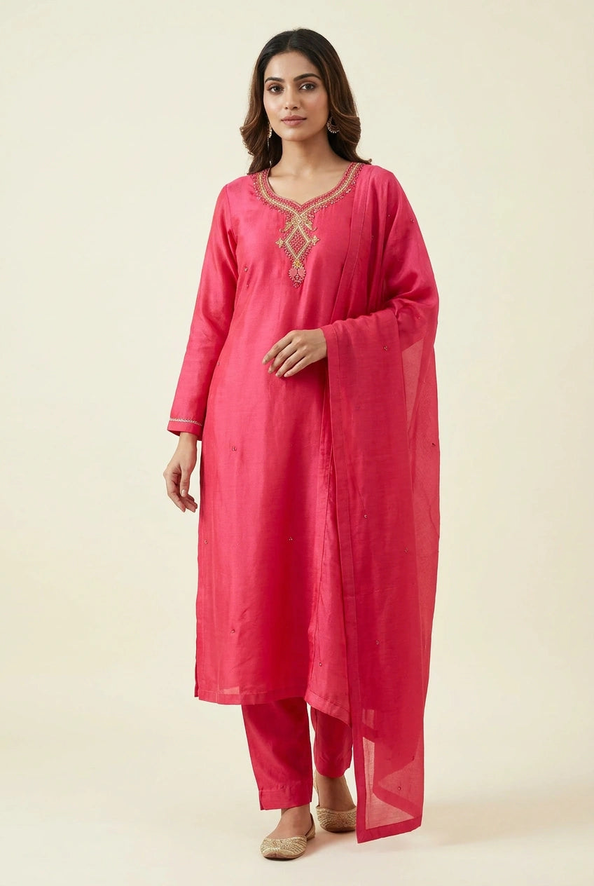 Cotton Straight Suit with Ajrakh Print for Day Events