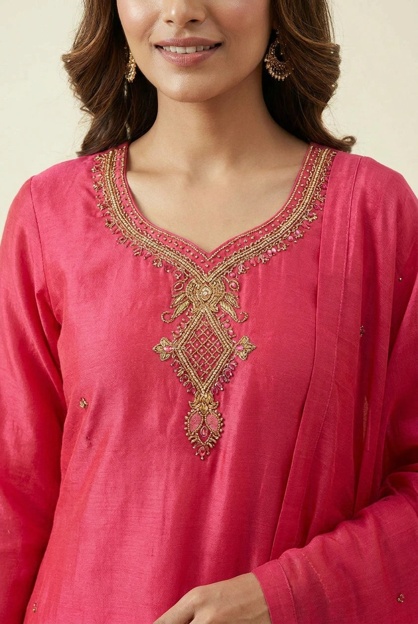 Cotton Straight Suit with Ajrakh Print for Day Events