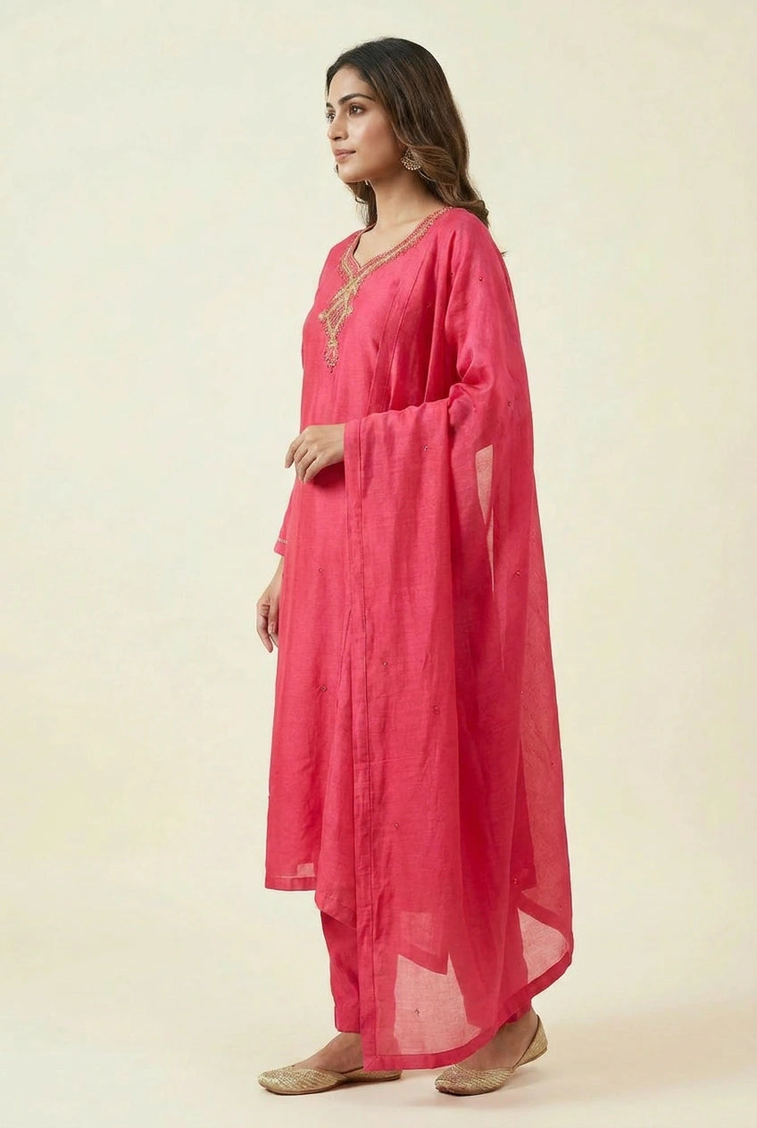 Cotton Straight Suit with Ajrakh Print for Day Events