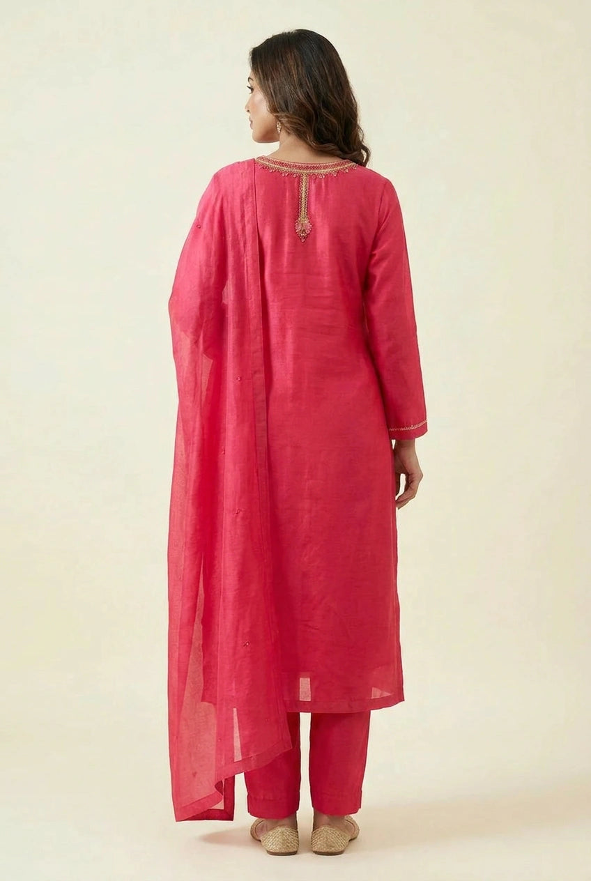 Cotton Straight Suit with Ajrakh Print for Day Events
