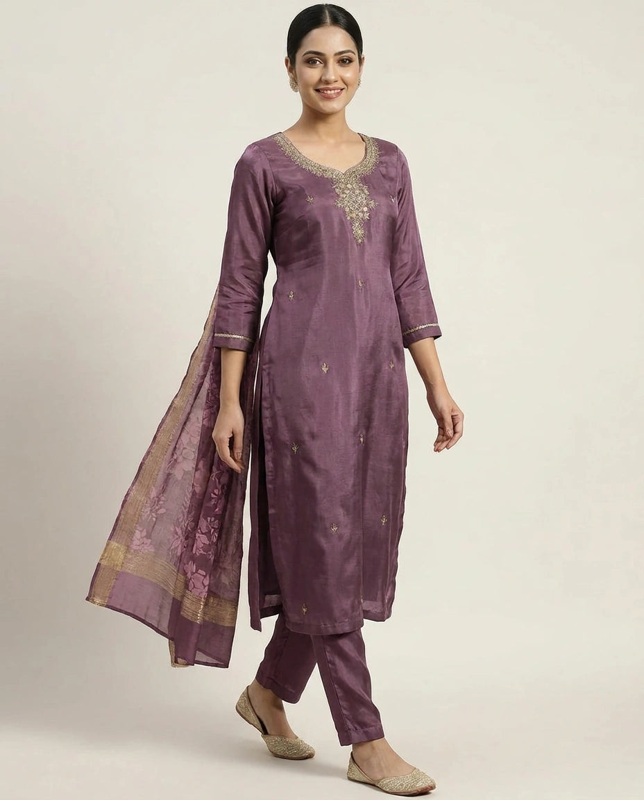 Fandy Satin Straight Suit - Rangoli India