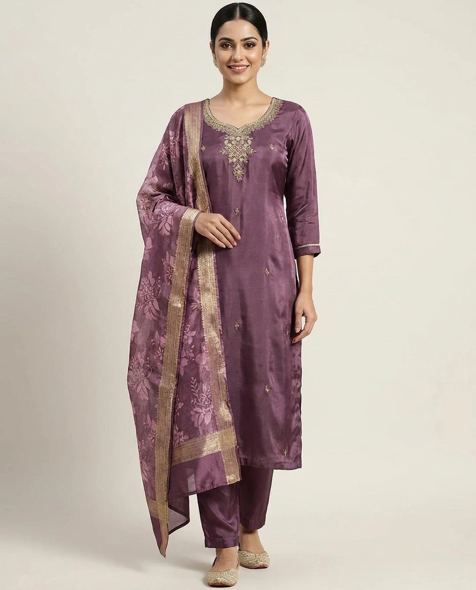 Fandy Satin Straight Suit - Rangoli India