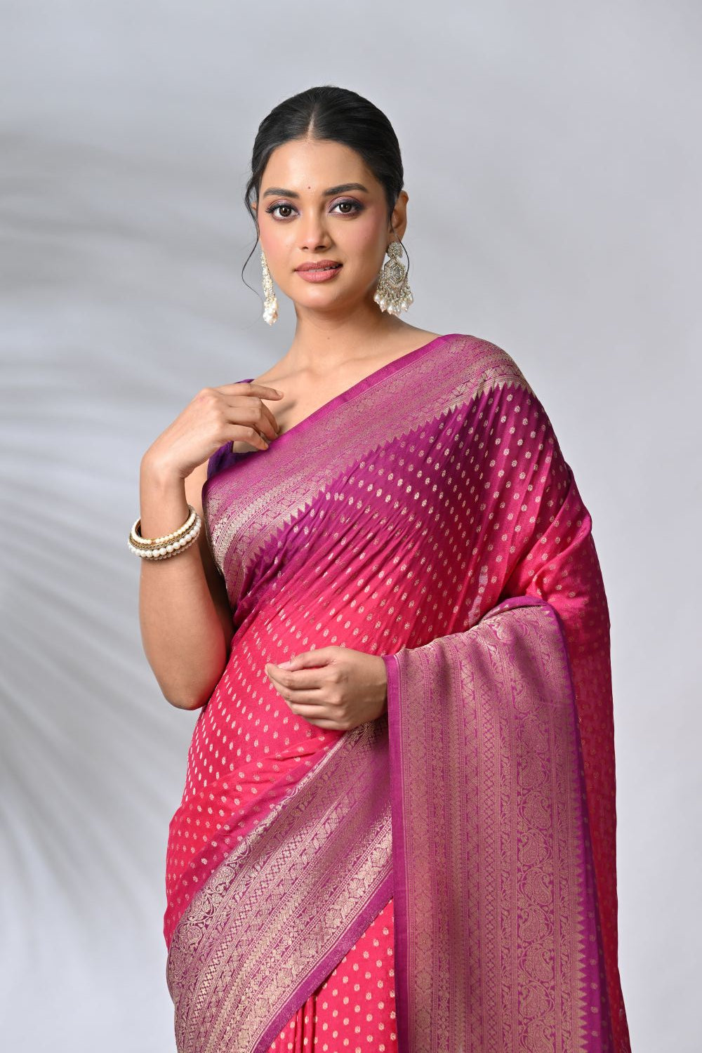 Wine & Rani Crepe Khaddi Sarees