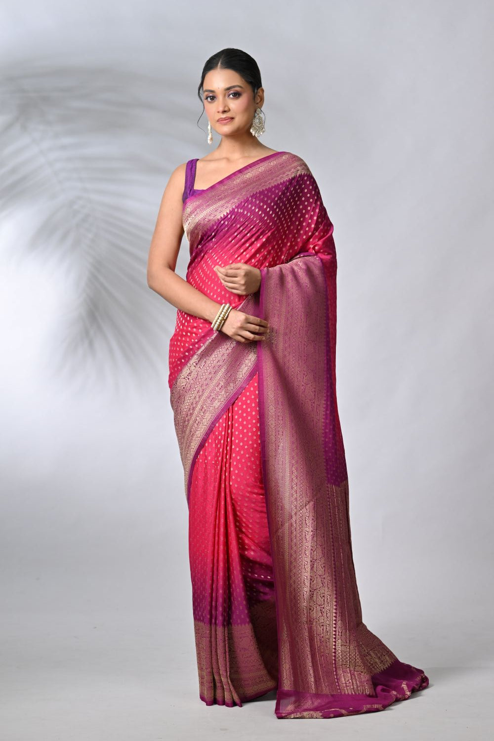 Wine & Rani Crepe Khaddi Sarees