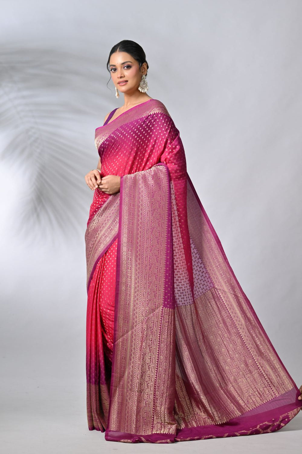 Wine & Rani Crepe Khaddi Sarees