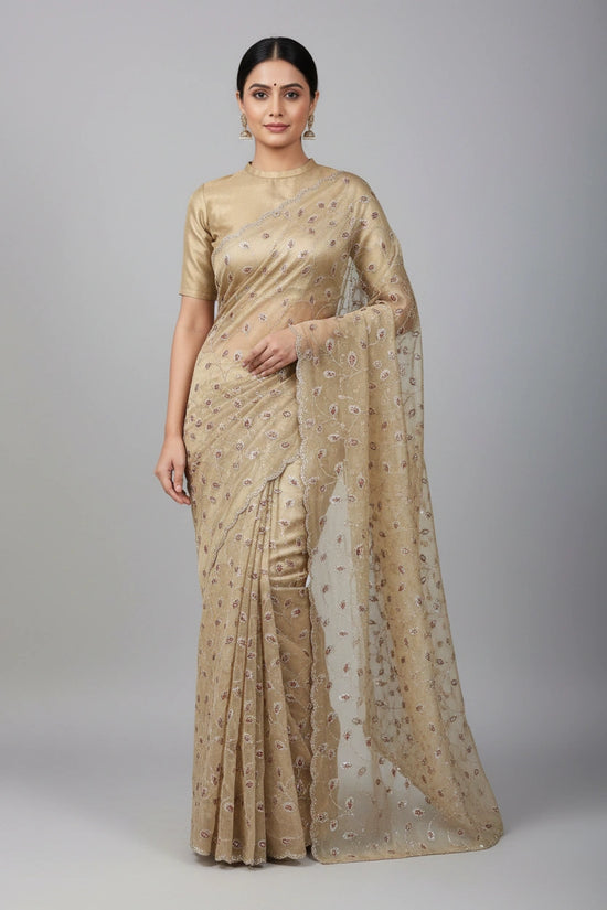 Designer Tissue Saree Embroidered Saree - Firozi Blue | Rangoli