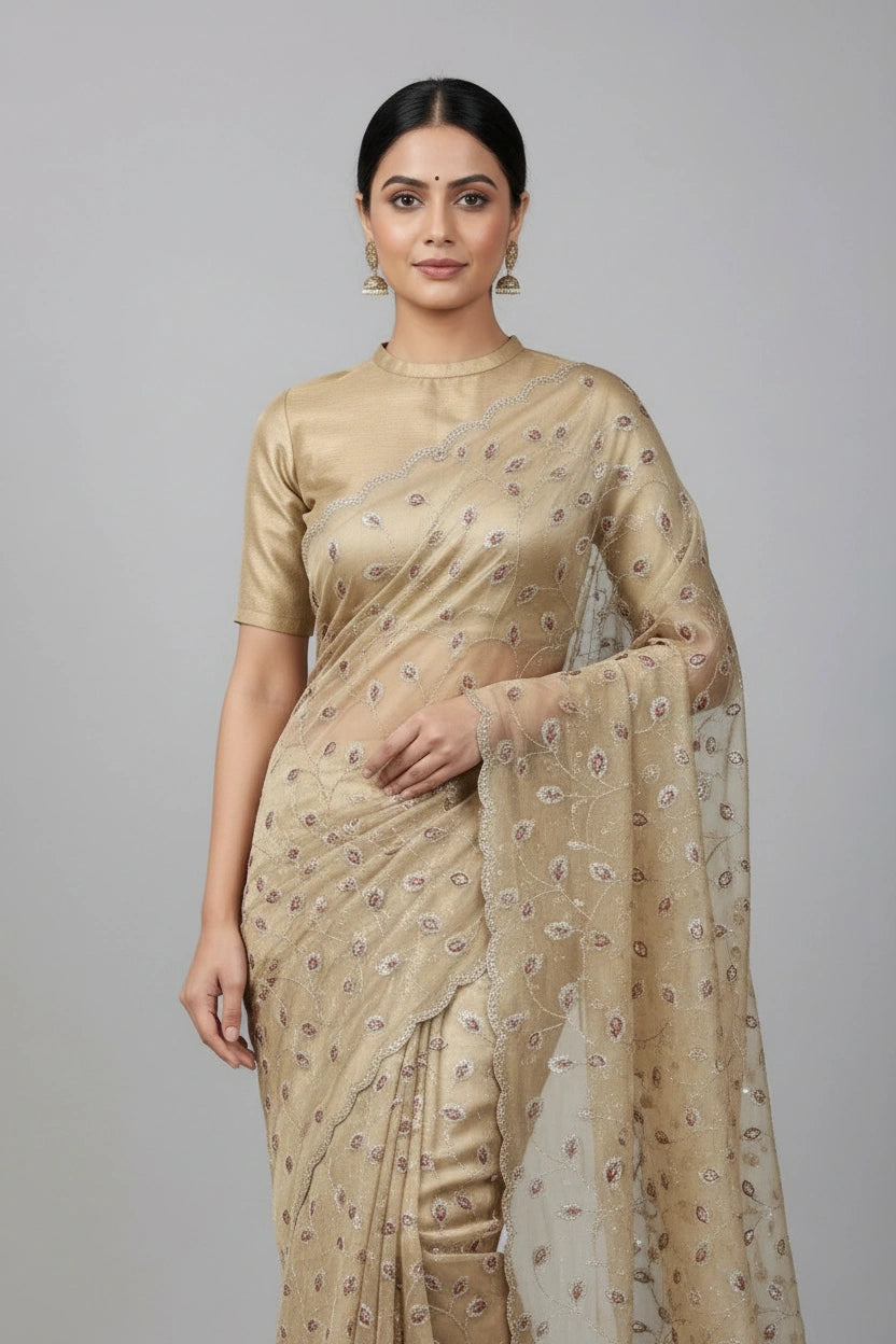 Designer Tissue Saree Embroidered Saree - Mauve | Rangoli