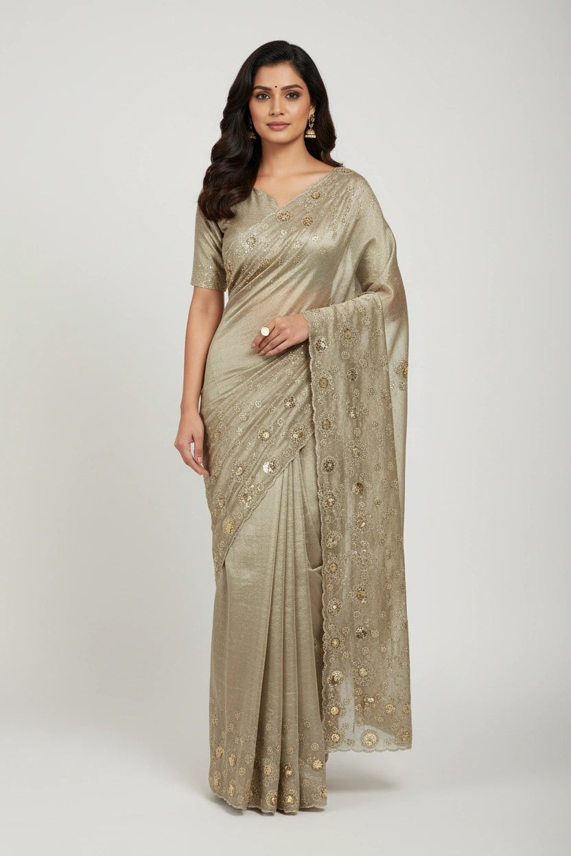 Embroidered Tissue Silk Saree