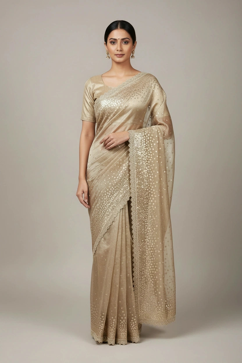 Artisan Tissue Saree Embroidered Saree - Firozi Blue | Rangoli