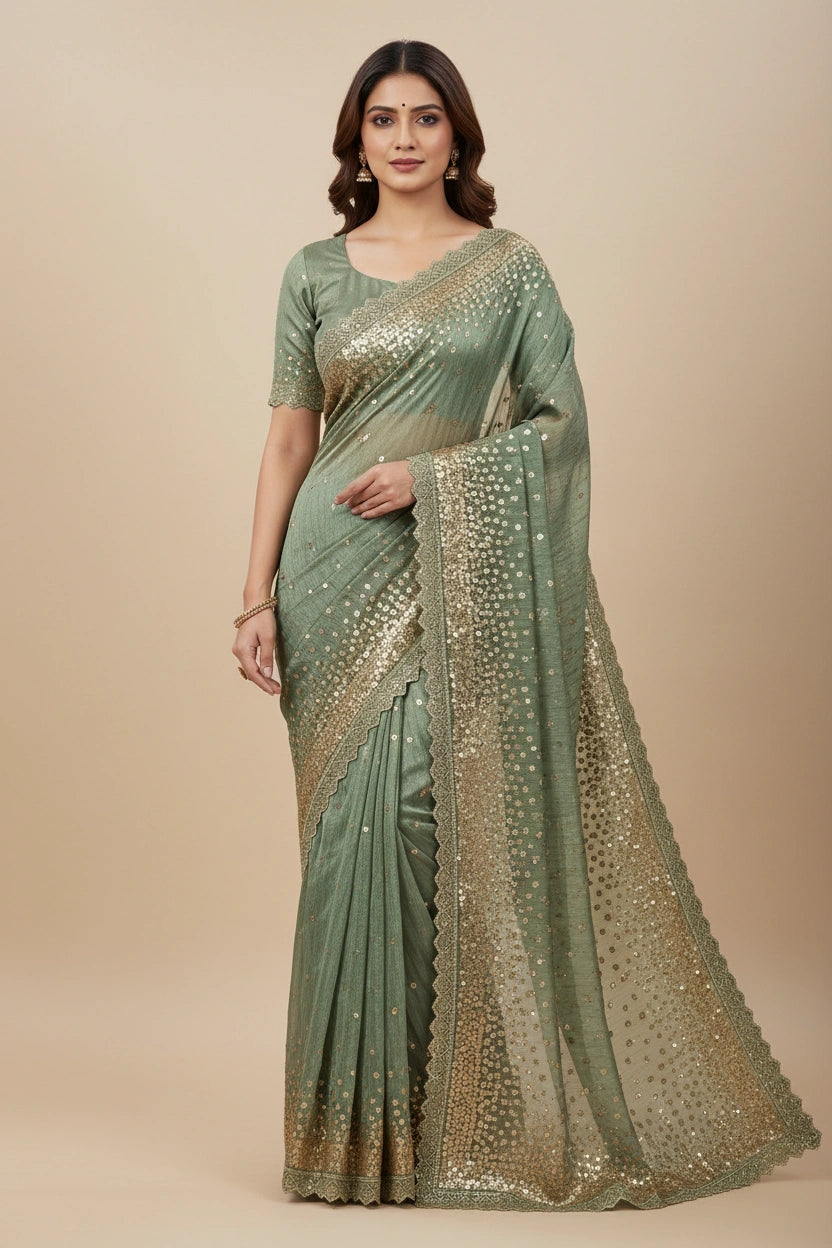 Artisan Tissue Saree Embroidered Saree - Mauve | Rangoli