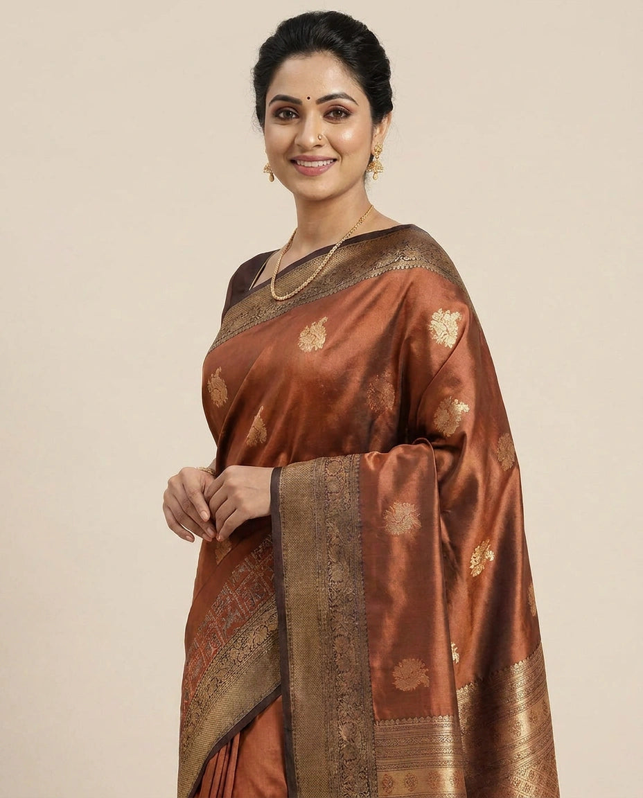 South Weave Saree in Silk Katan with Textured Pallu - Rangoli India