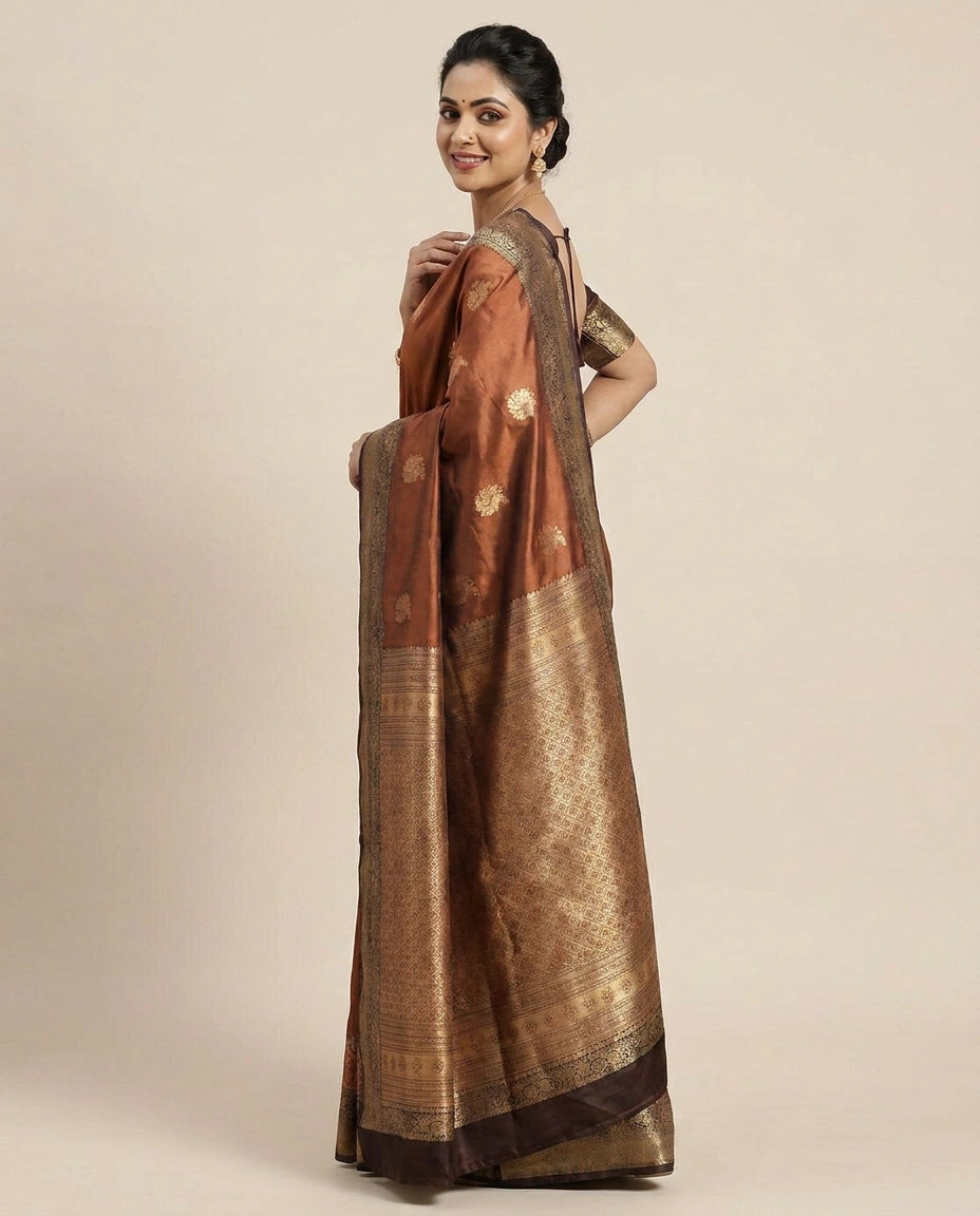 South Weave Saree in Silk Katan with Textured Pallu - Rangoli India