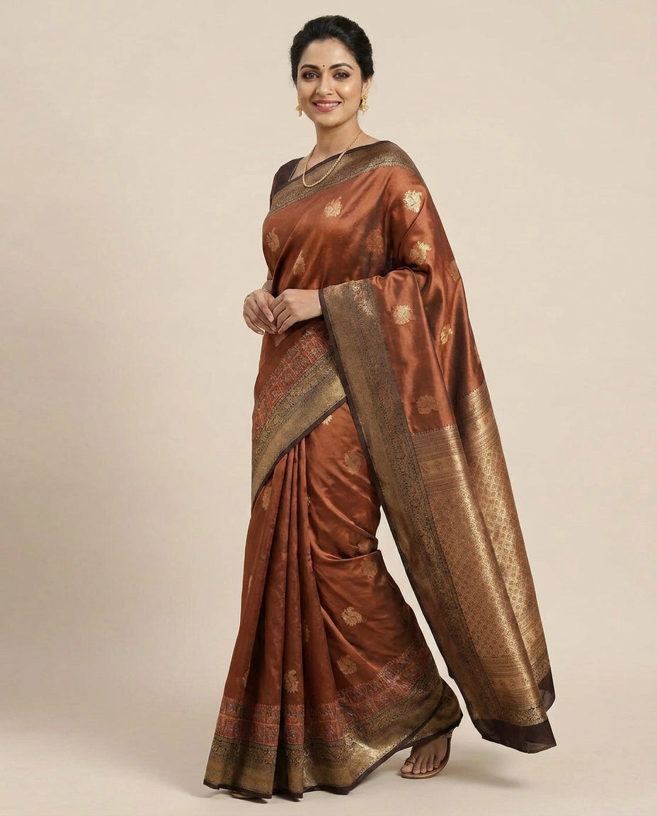 South Weave Saree in Silk Katan with Textured Pallu - Rangoli India