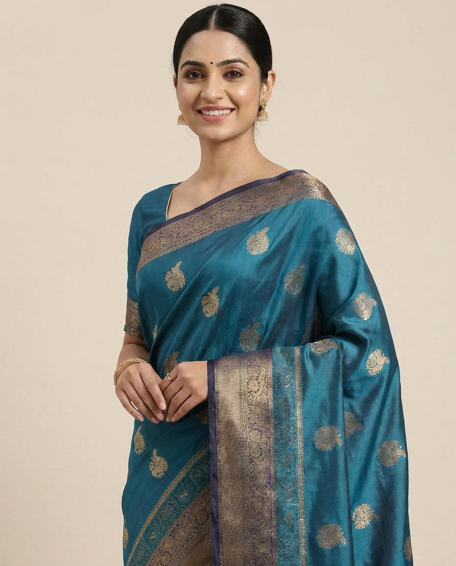 South Weave Saree in Silk Katan with Textured Pallu - Rangoli India