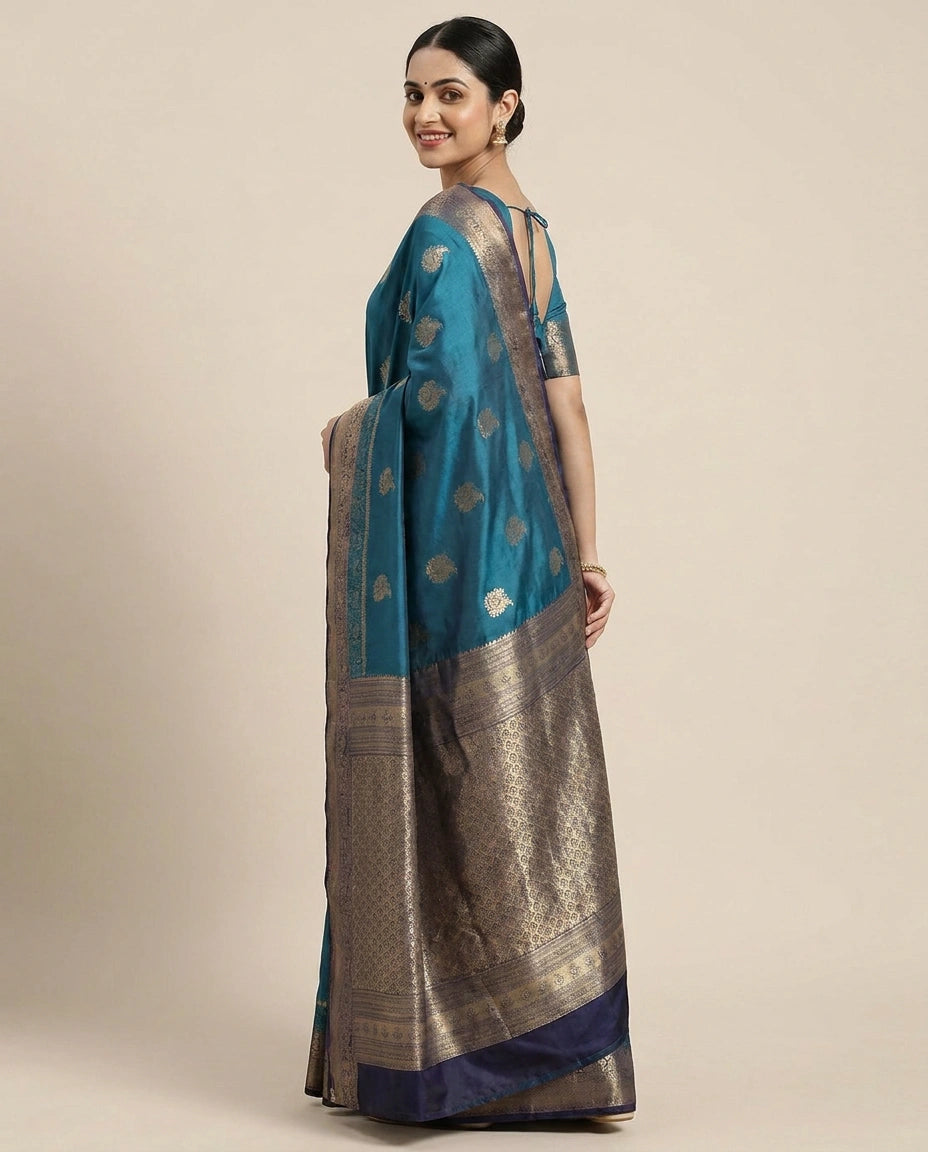 South Weave Saree in Silk Katan with Textured Pallu - Rangoli India