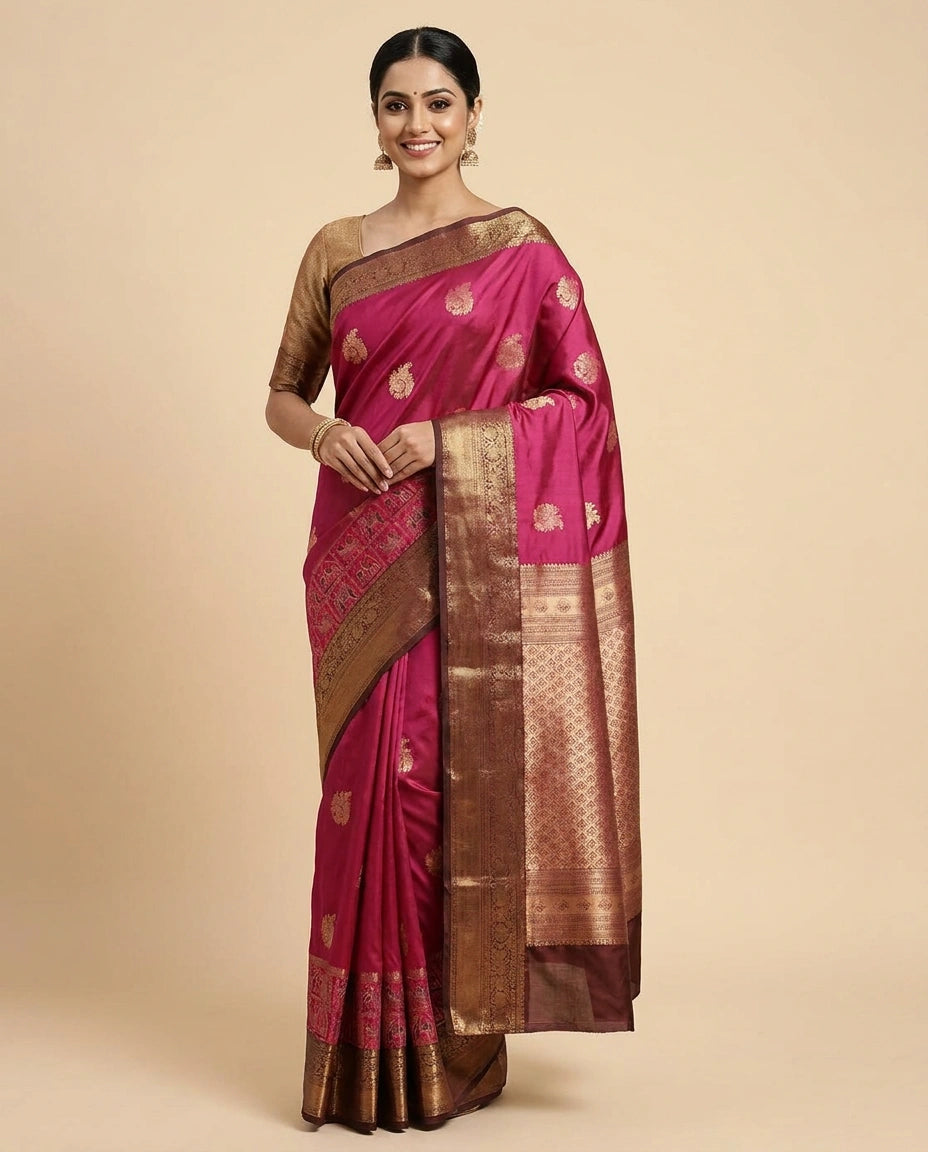 South Weave Saree in Silk Katan with Textured Pallu - Rangoli India