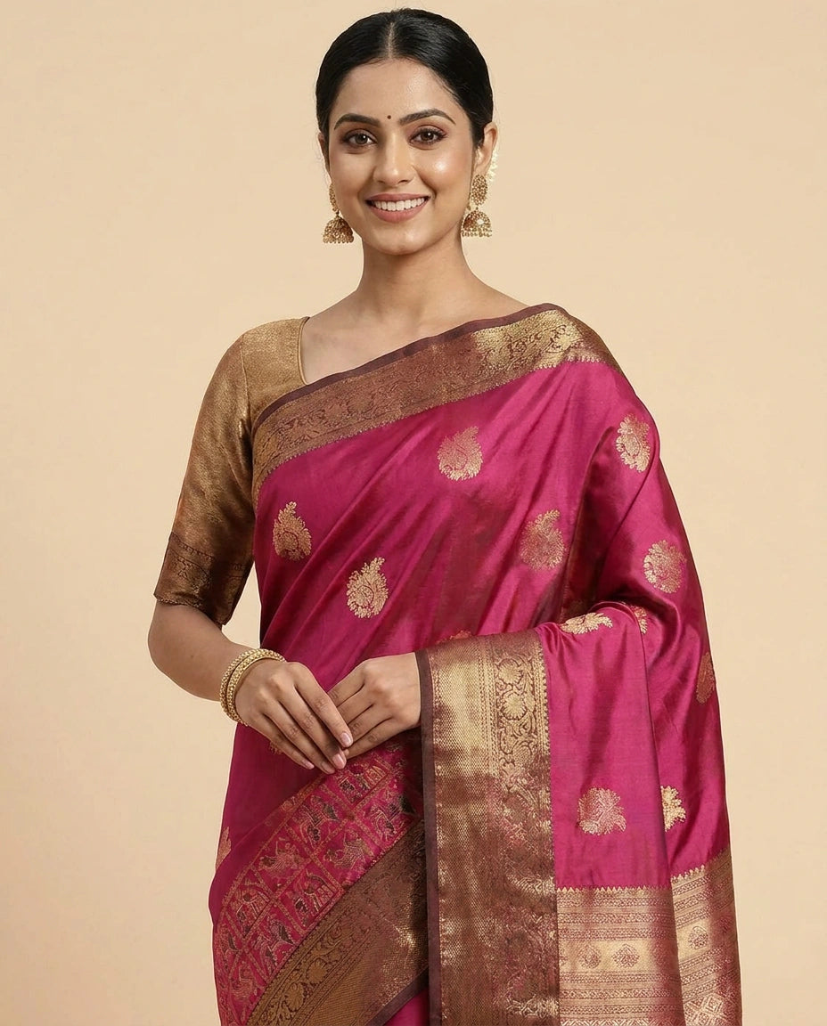 South Weave Saree in Silk Katan with Textured Pallu - Rangoli India