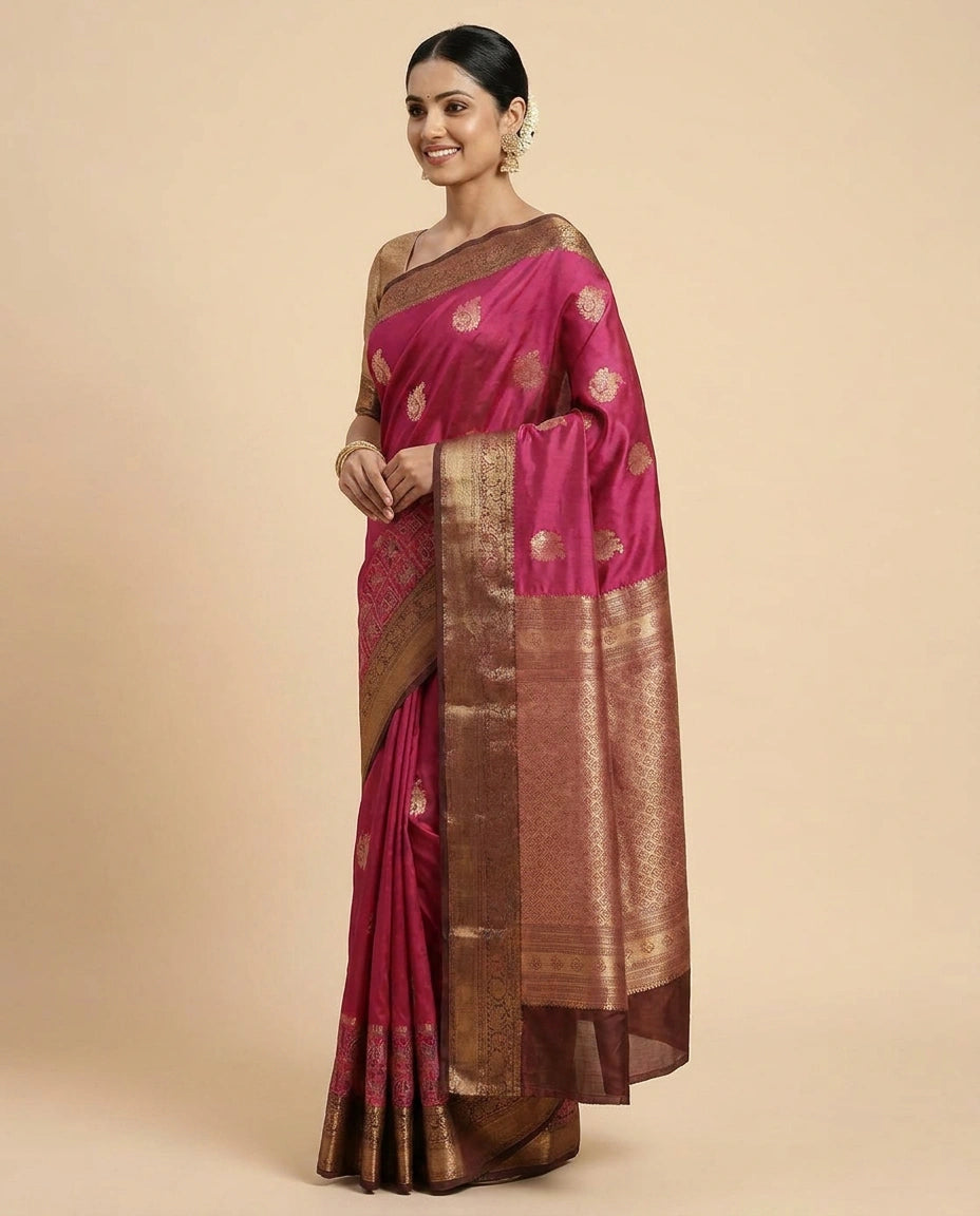 South Weave Saree in Silk Katan with Textured Pallu - Rangoli India