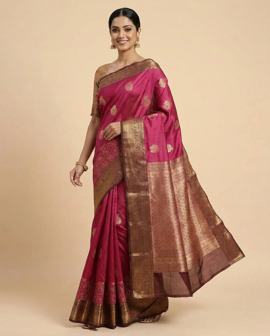 South Weave Saree in Silk Katan with Textured Pallu - Rangoli India