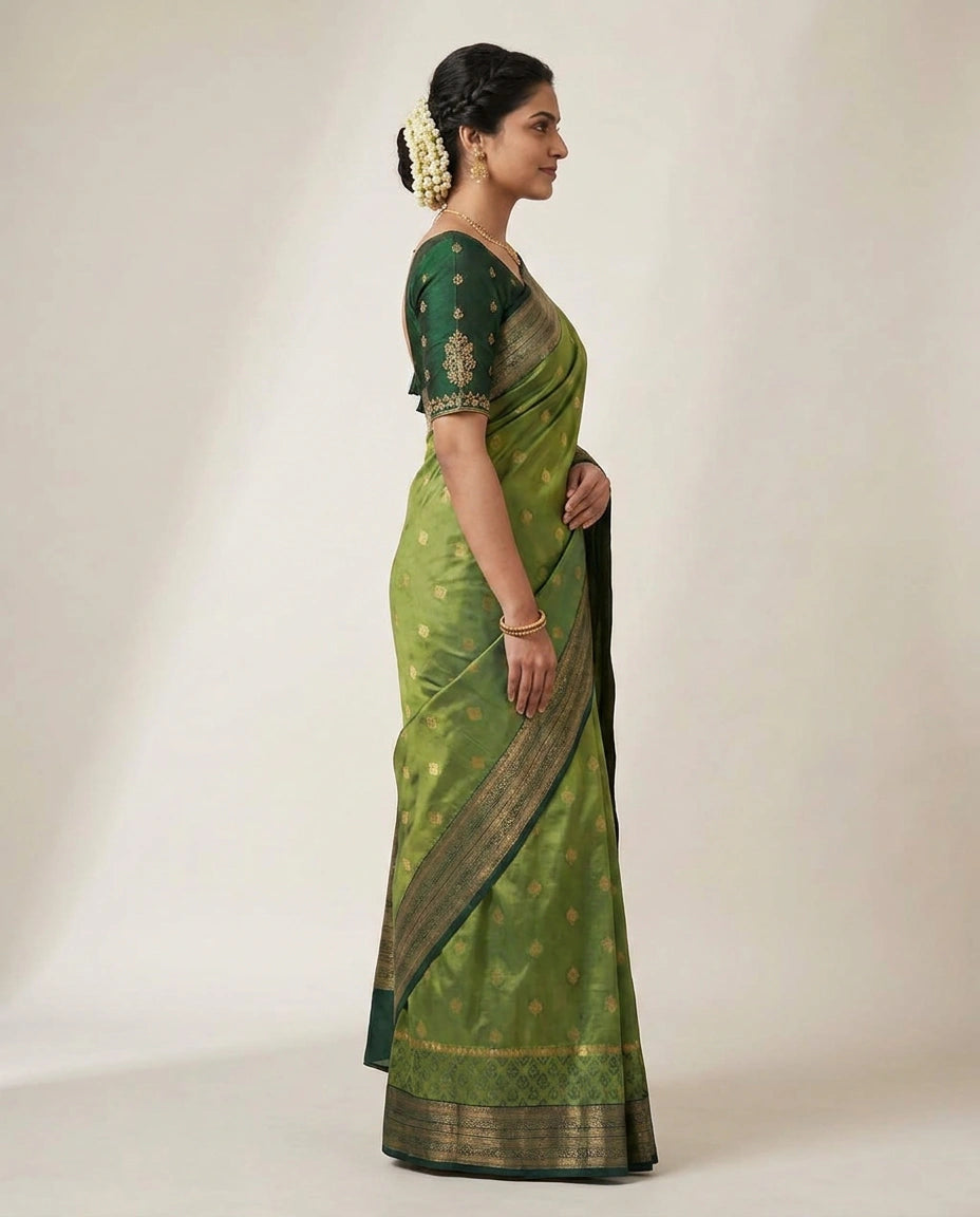 South Weave Saree in Silk Katan with Striped Border - Rangoli India
