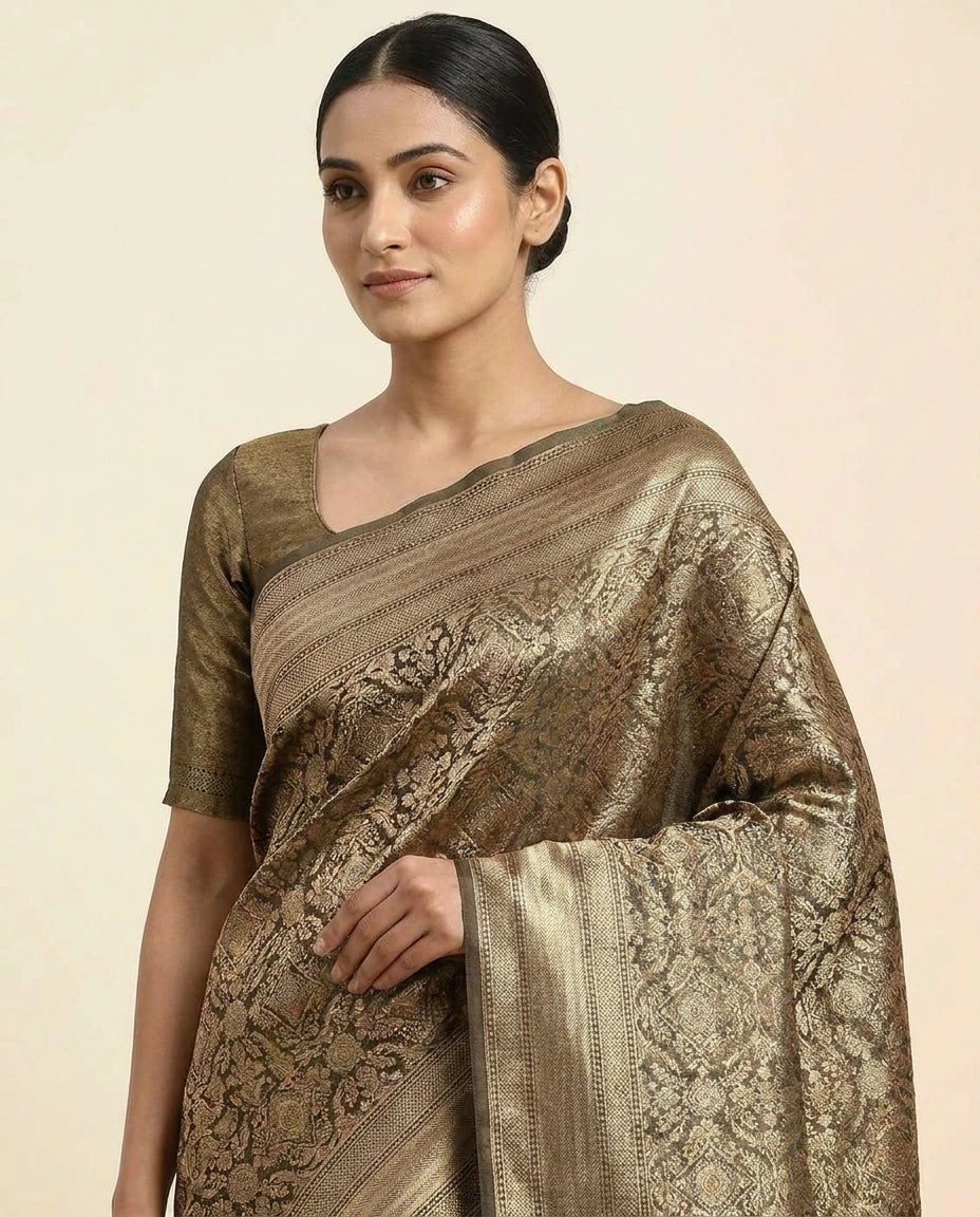 Silk Katan Banarasi Saree with Rich Woven Brocade Pallu view 2