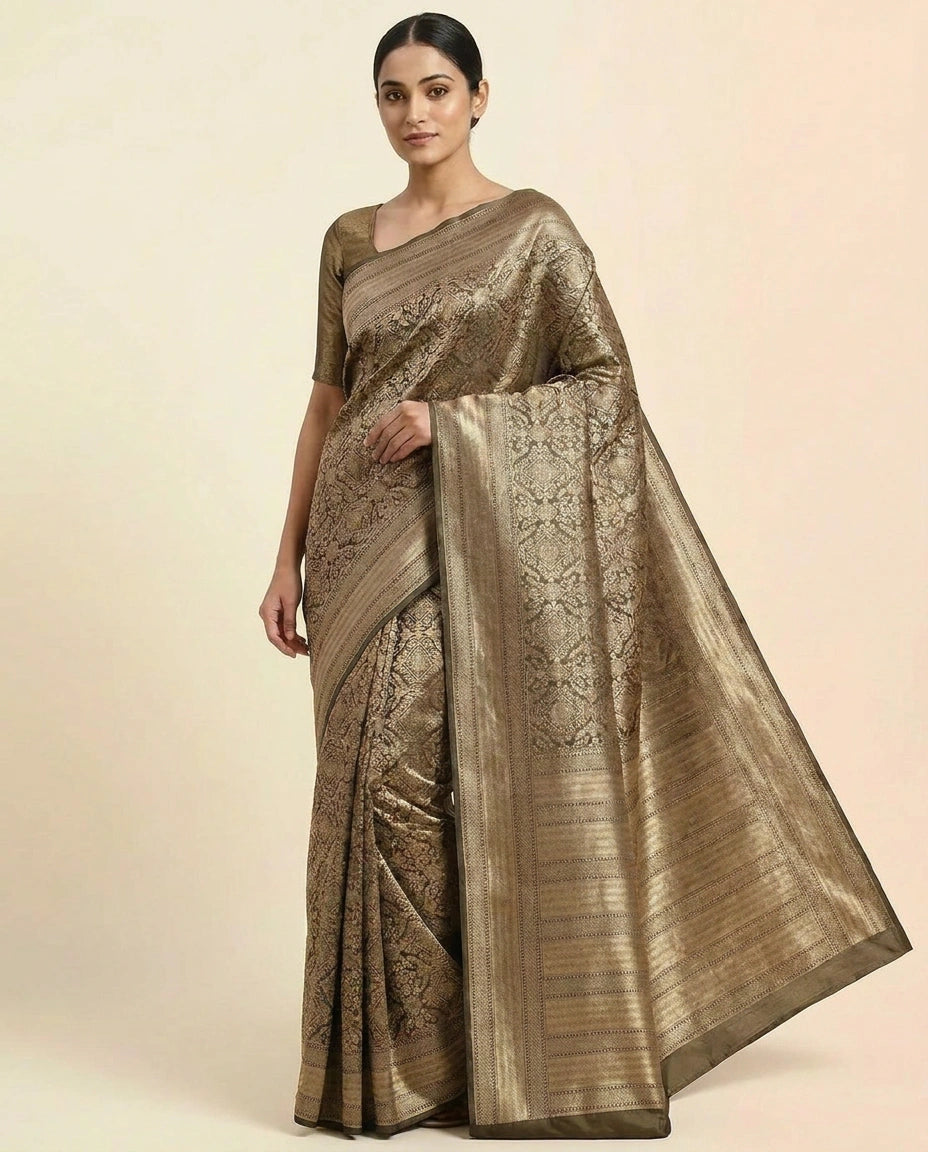 Silk Katan Banarasi Saree with Rich Woven Brocade Pallu view 3