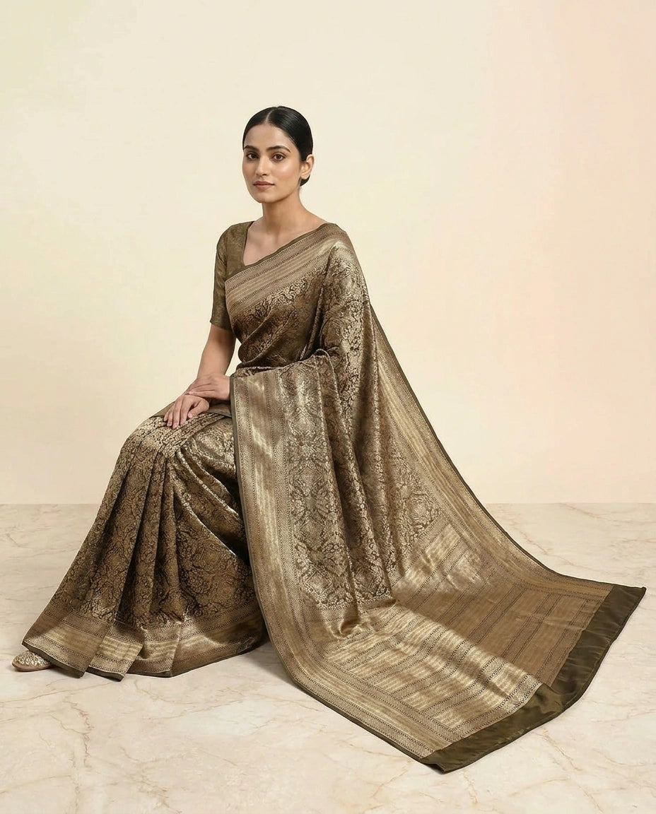 Silk Katan Banarasi Saree with Rich Woven Brocade Pallu view 4