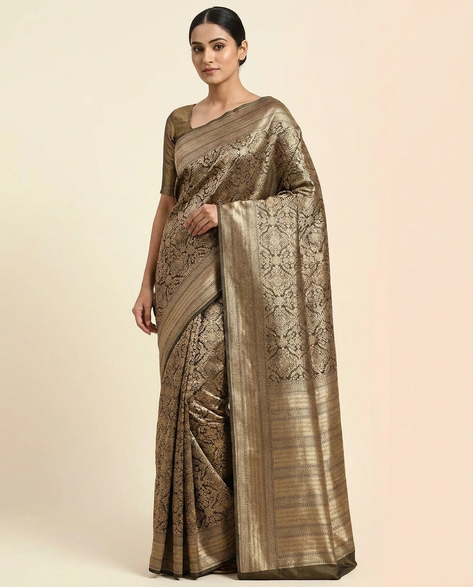 Silk Katan Banarasi Saree with Rich Woven Brocade Pallu view 1
