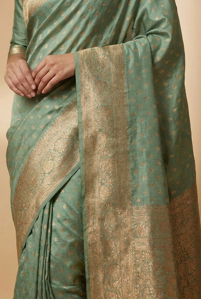 Mauve Pista South Weave Silk Katan Saree for Festive Wear
