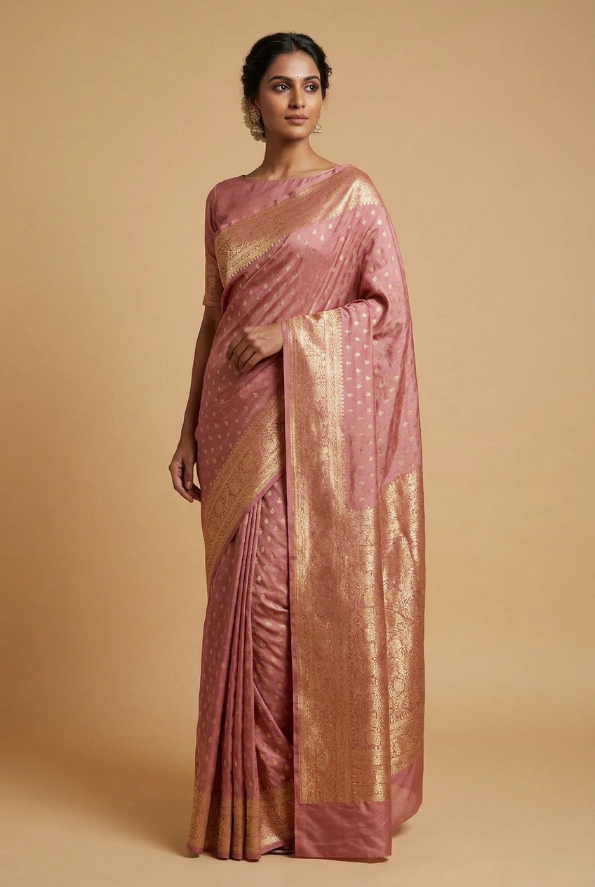 Mauve Pista South Weave Silk Katan Saree for Festive Wear