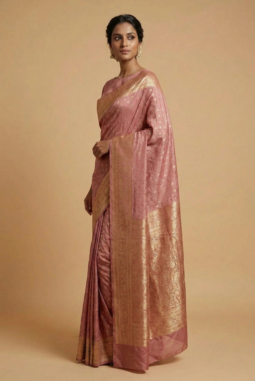 Mauve Pista South Weave Silk Katan Saree for Festive Wear