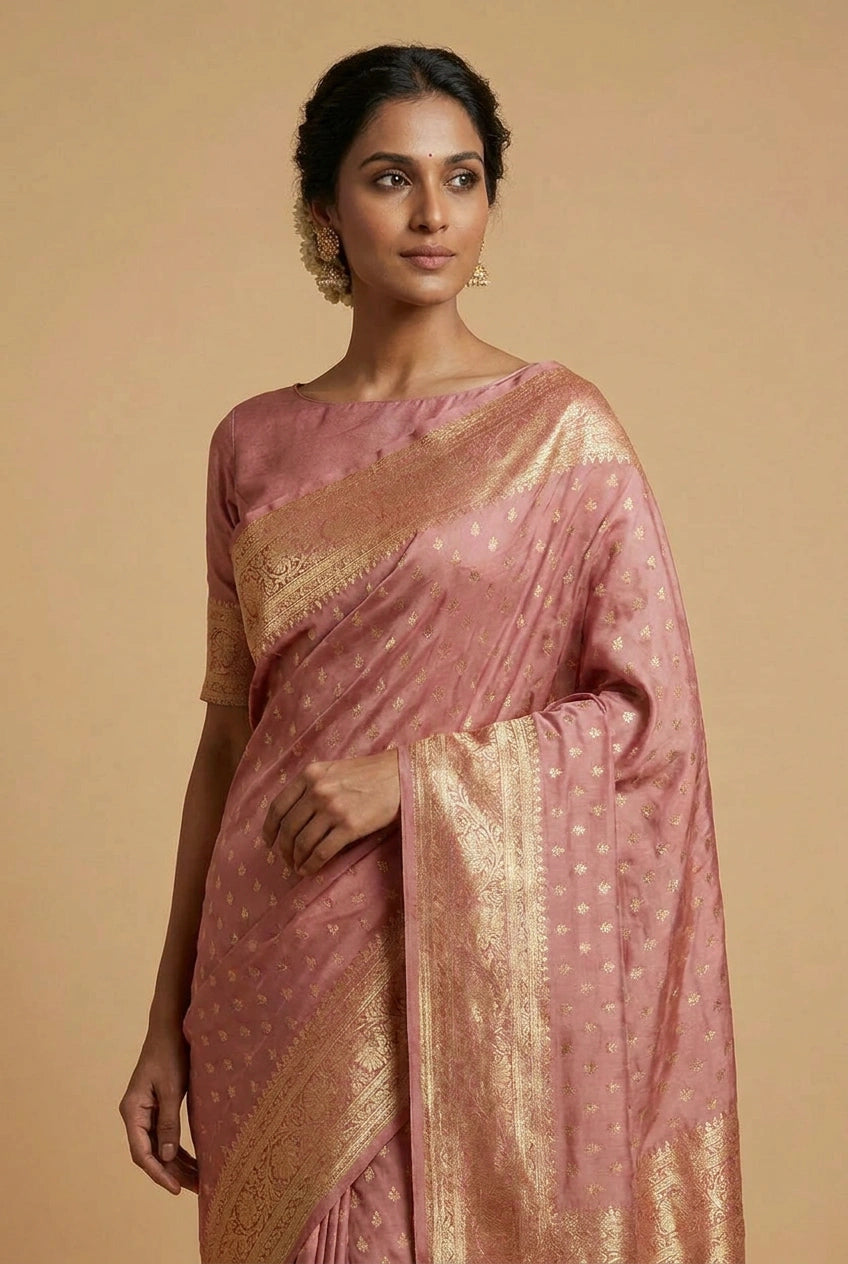 Mauve Pista South Weave Silk Katan Saree for Festive Wear